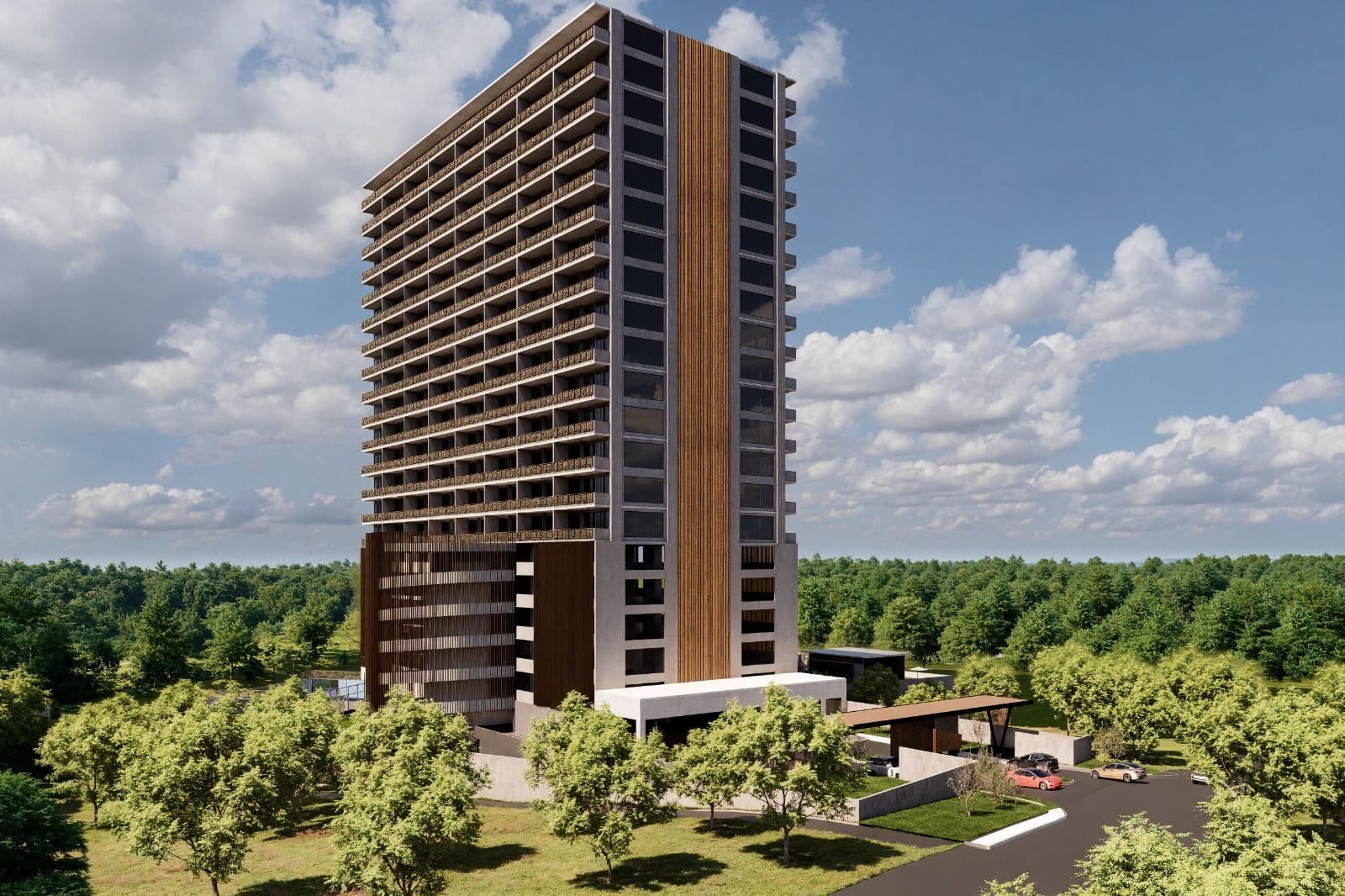 Render oficial de One Opera Tower en La Montaña, Santa Tecla